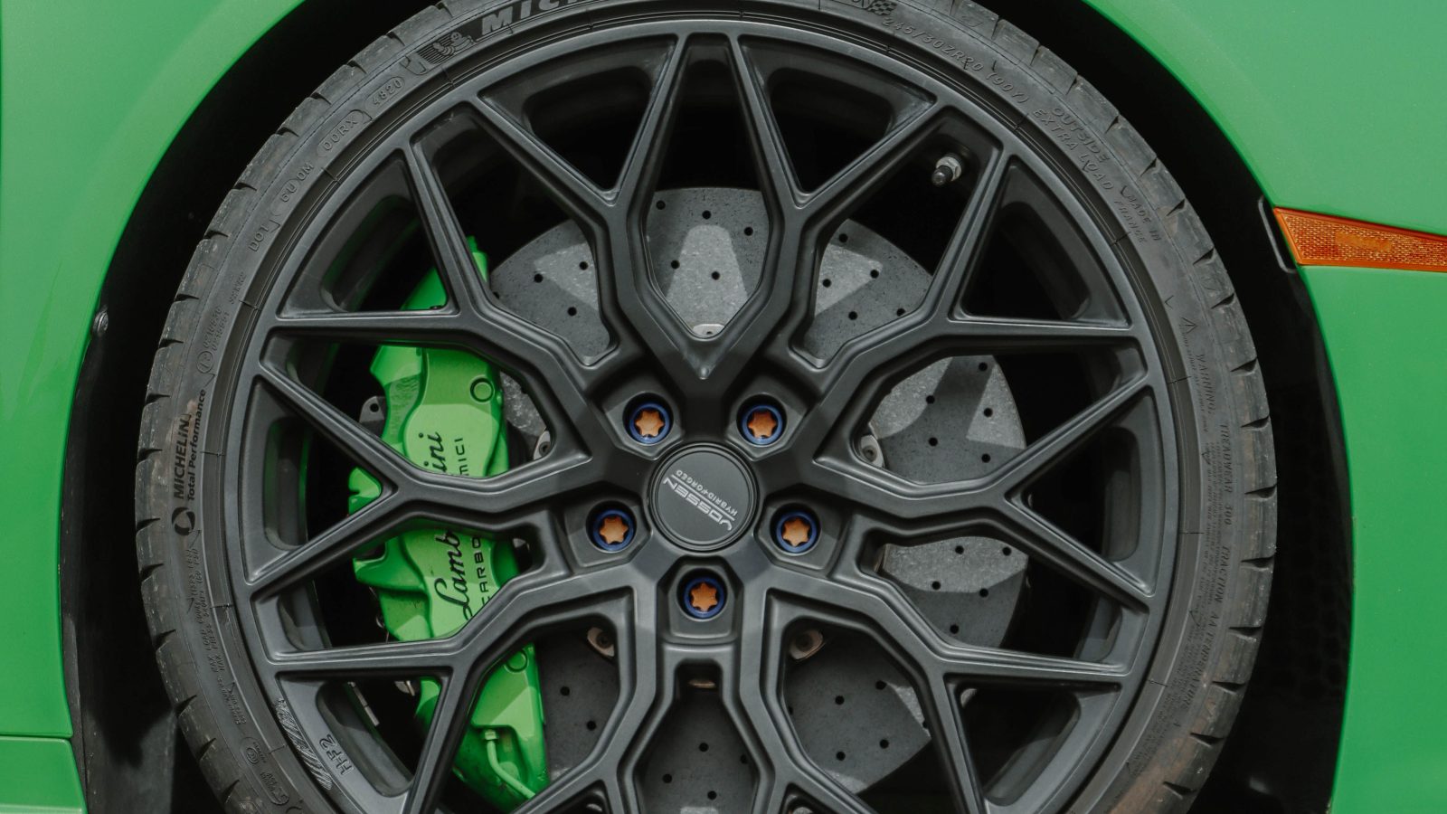 Close-up of a car wheel and suspension components