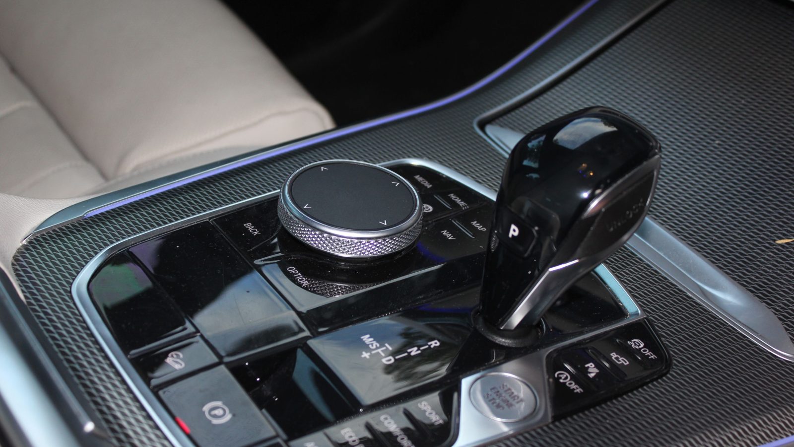 Close-up of a luxury car gear shift knob