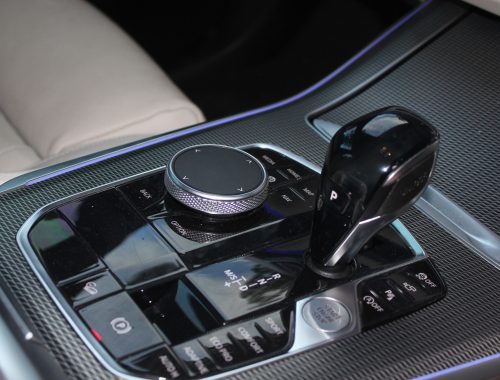 Close-up of a luxury car gear shift knob