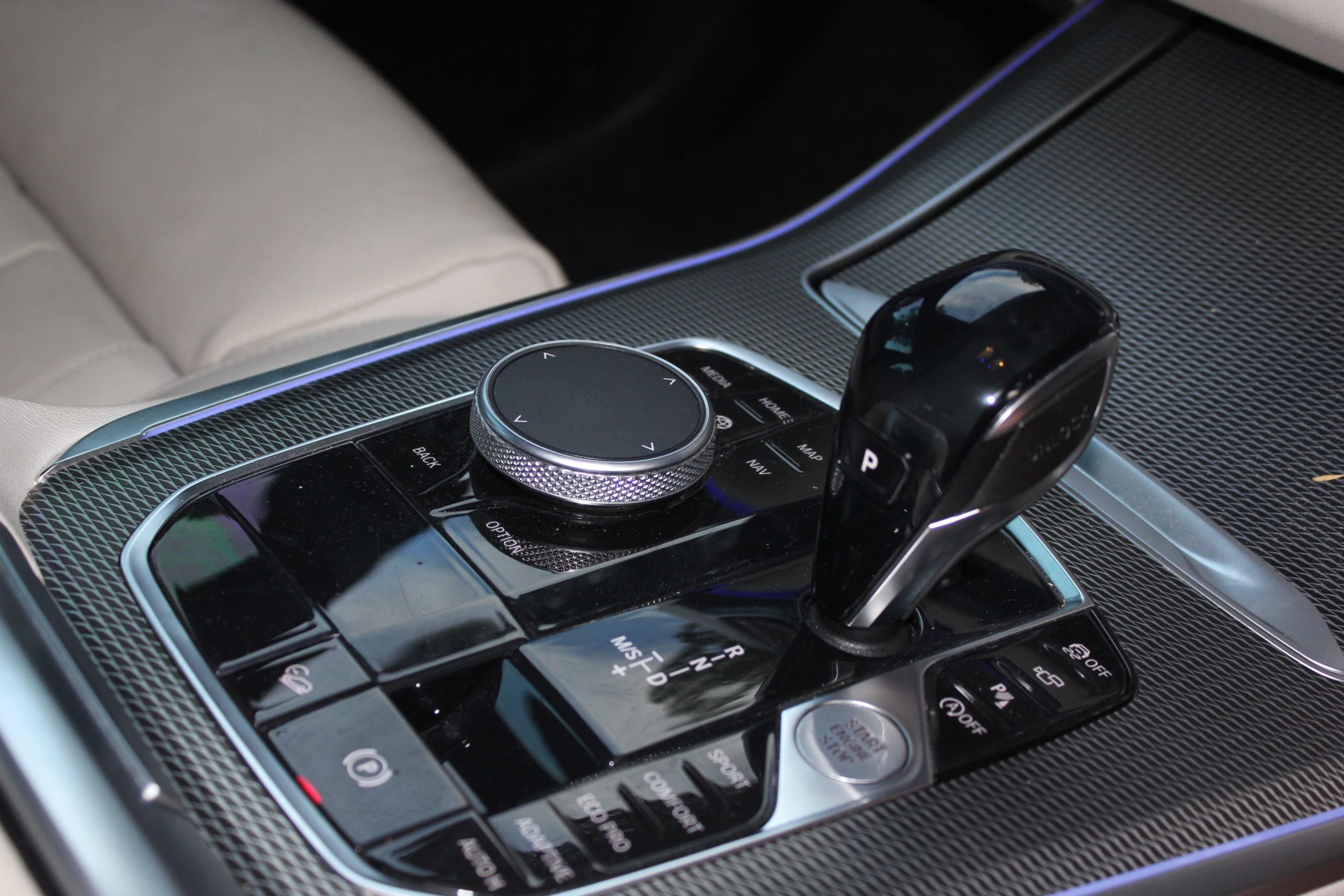 Close-up of a luxury car gear shift knob