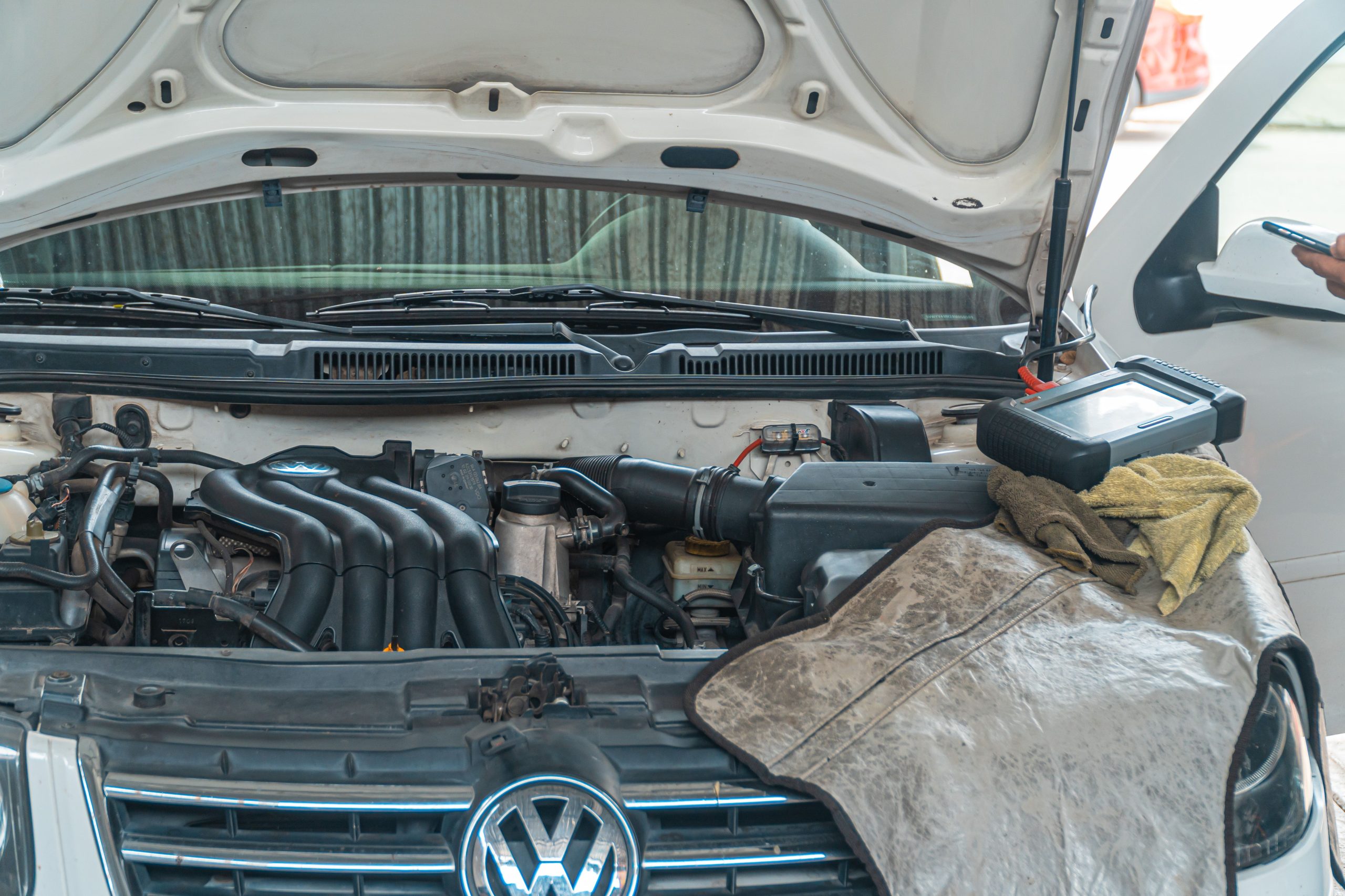 Close-up view of a car engine bay