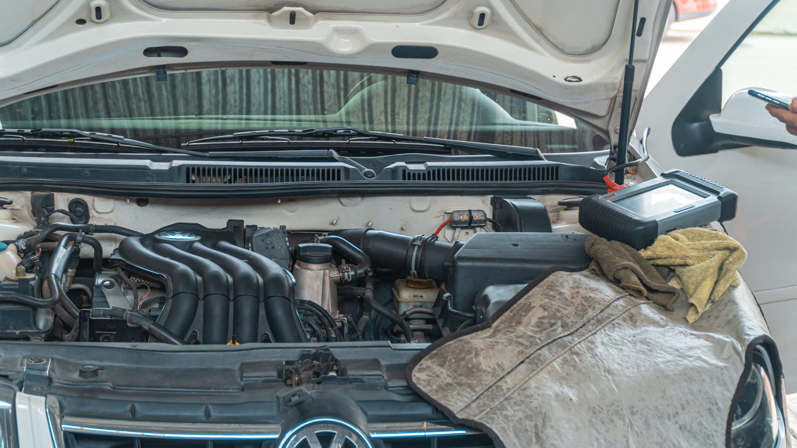 Close-up view of a car engine bay