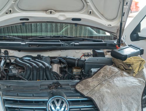 Close-up view of a car engine bay