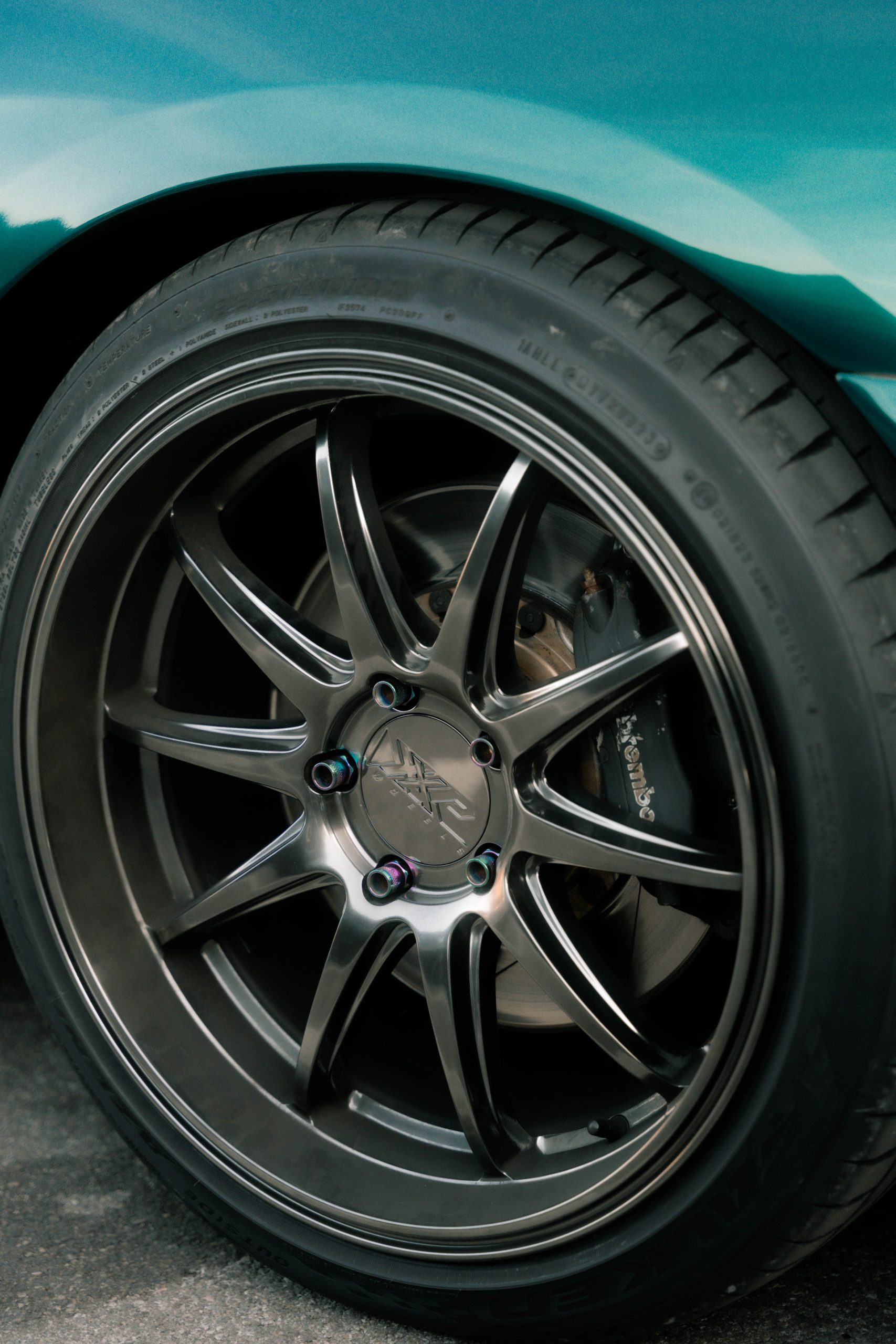 Polished car wheel rim close-up