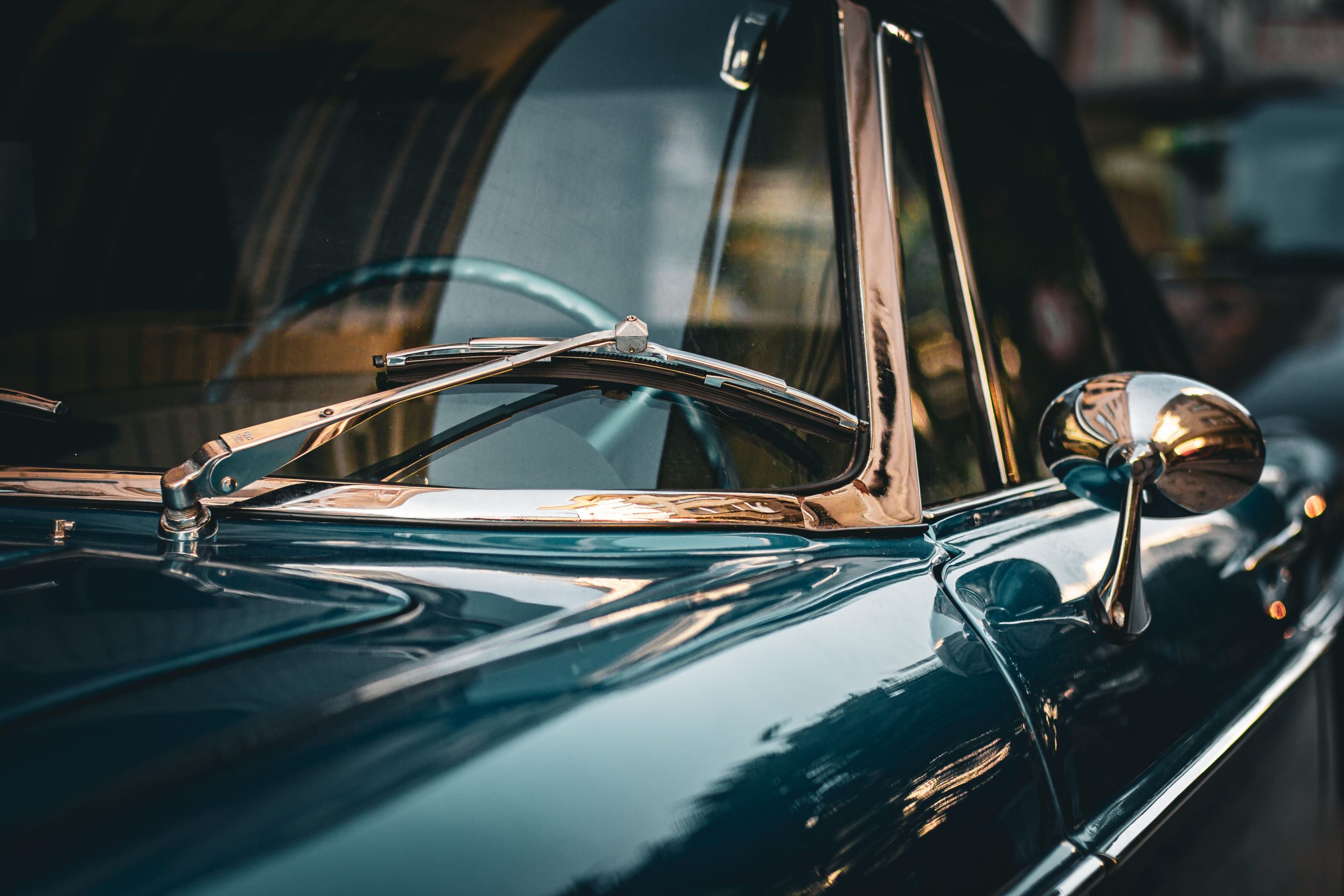 Close-up of classic vintage car chrome detail