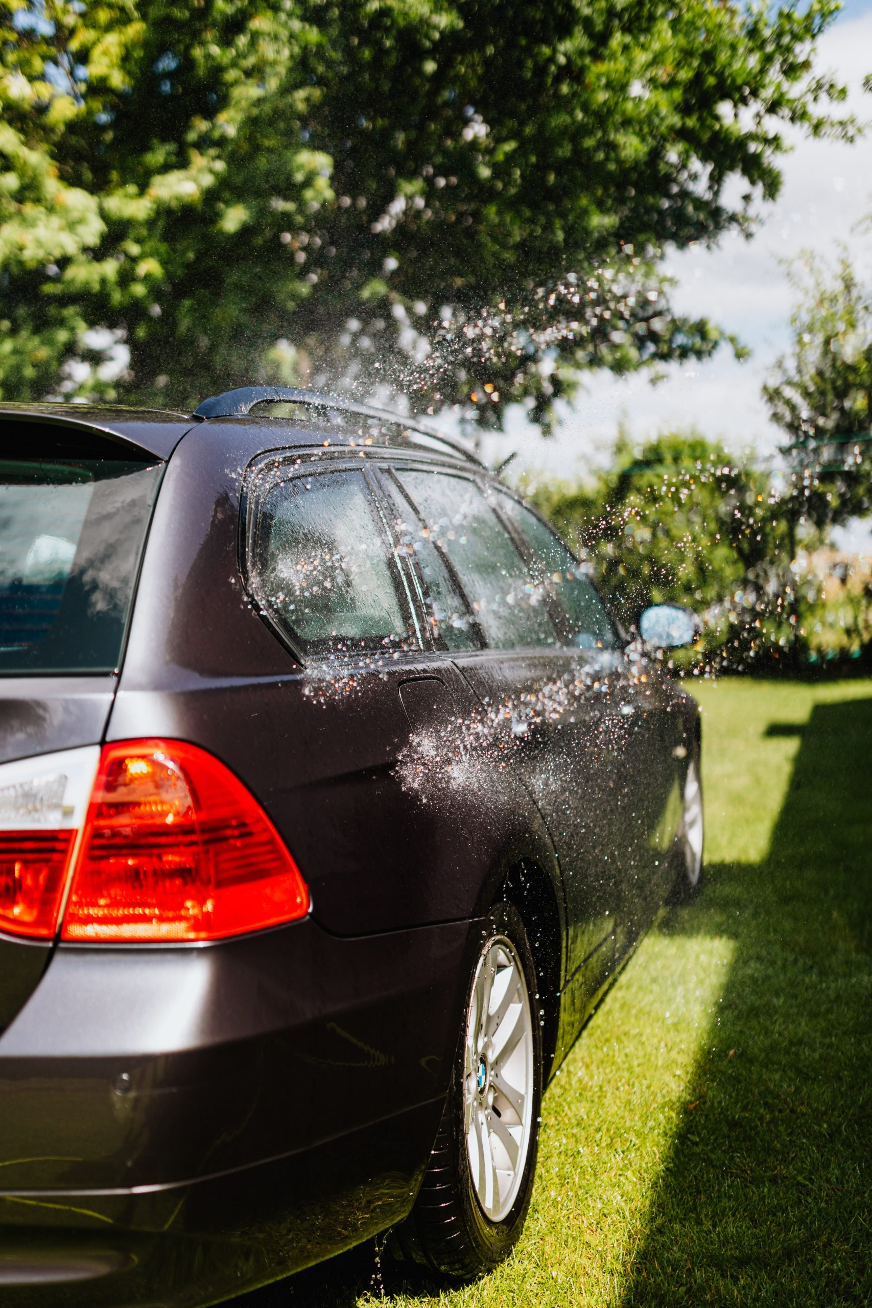 Water beading on a car surface