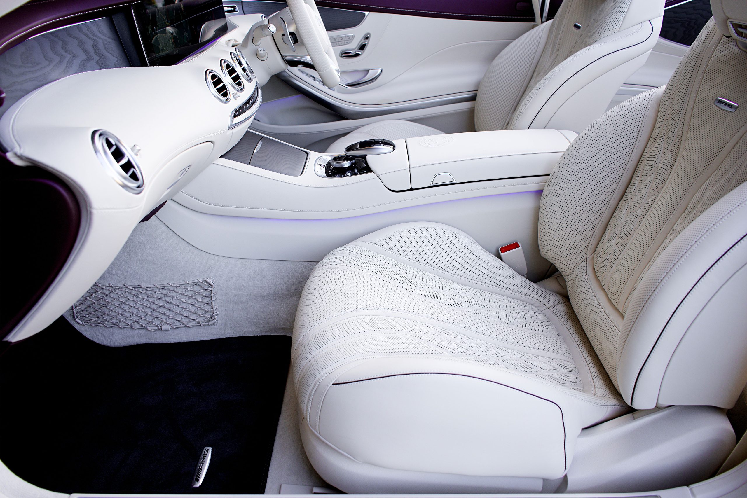 White leather car seat interior close-up