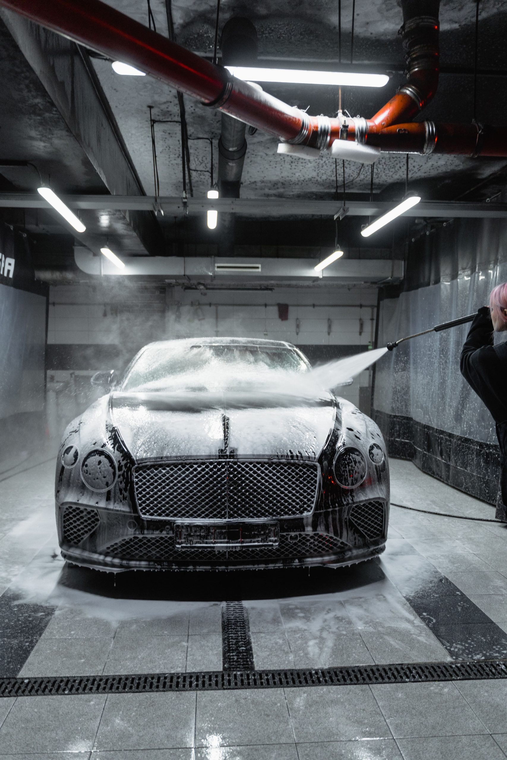 Luxury car at a car wash
