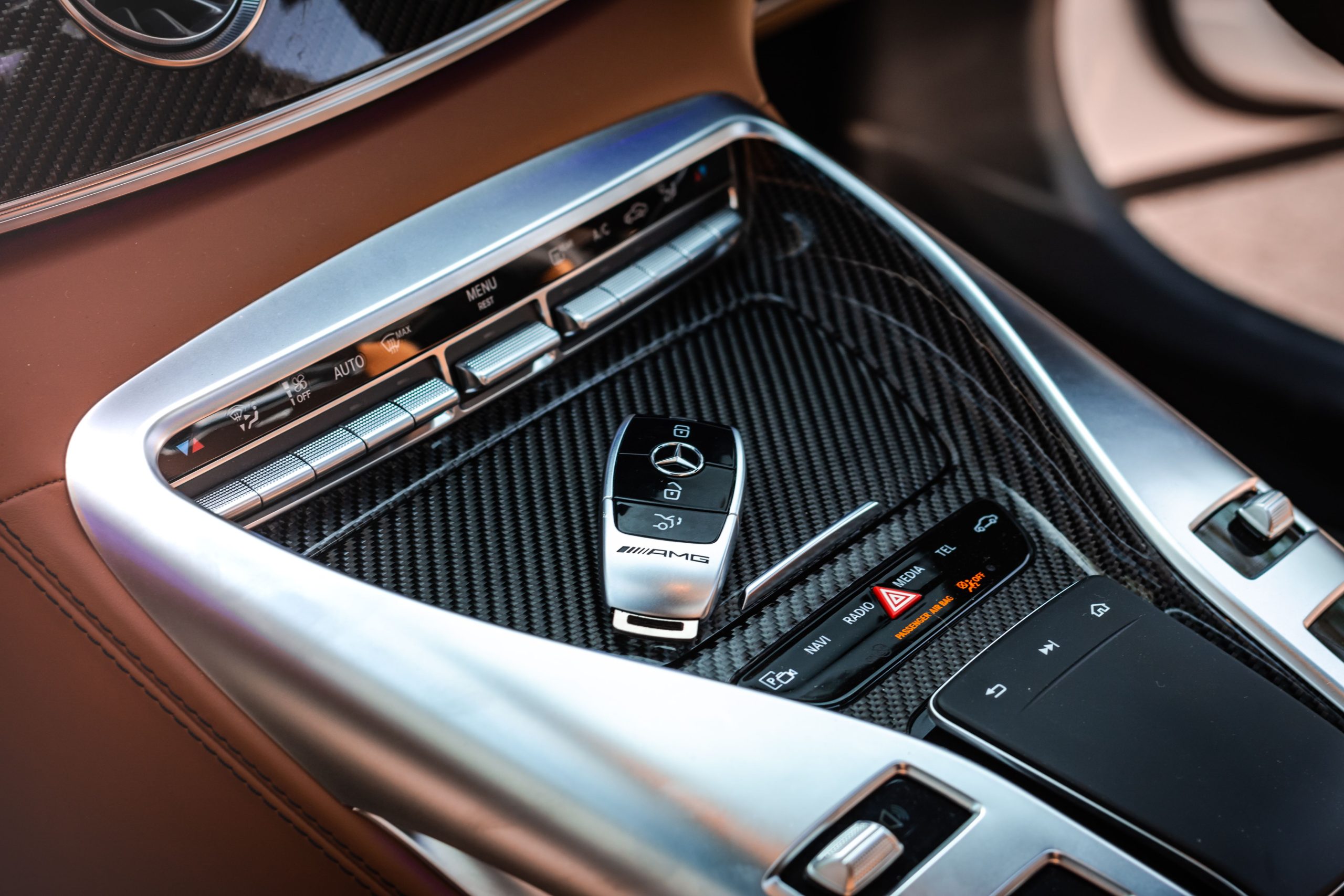 Carbon fiber car center console with cup holders